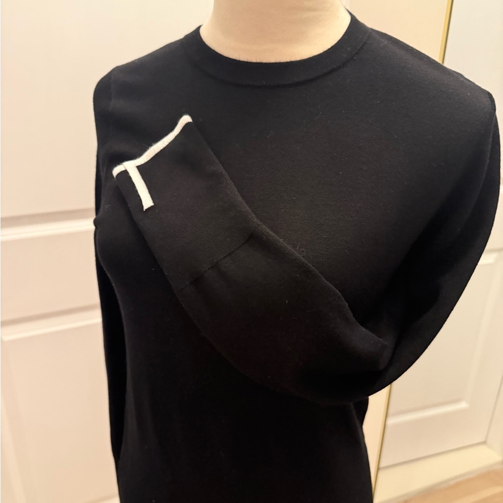 ZARA BLACK KNIT LONG SLEEVE SWEATER WHITE TRIM SLEEVES LARGE NWT - Picture 4 of 11